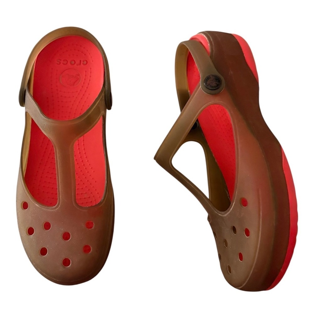 Crocs Shayna Mary Jane T-Strap Clogs Size 9 Women Espresso Brown Pink Shoes